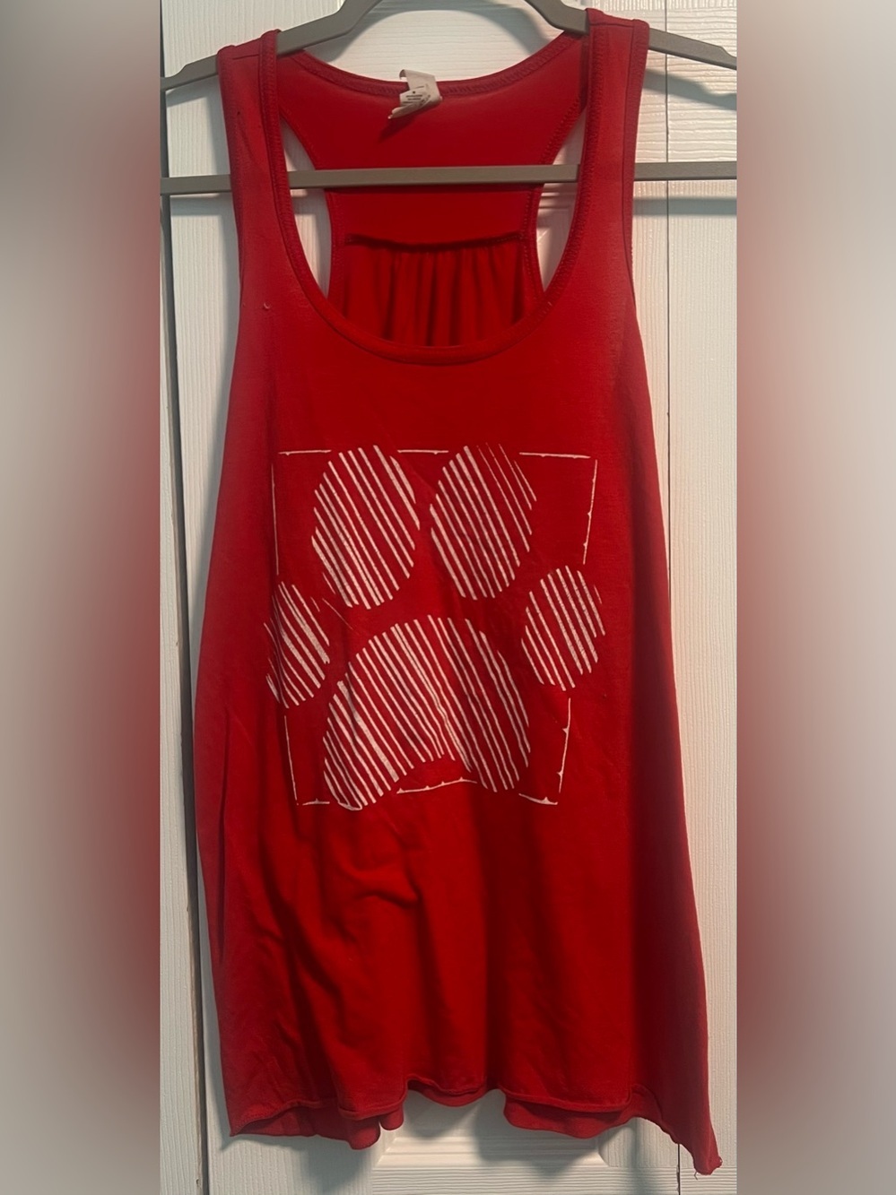 Women's Red Racerback Tank Top With White Paw Print Design